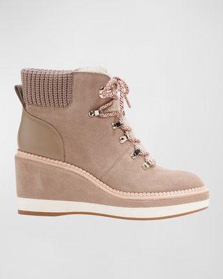 willow suede shearling wedge booties