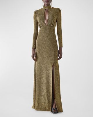 Wilma Cutout Mock-Neck Shimmer Gown