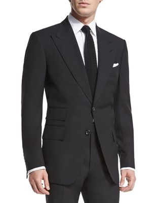 Windsor Base Peak-Lapel Two-Piece Suit, Black