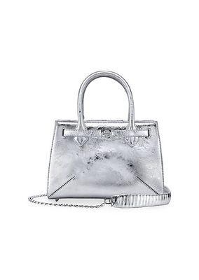 Winnie Handbag Small In Antiqued Leather With Silver Hardware