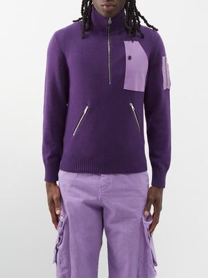 Winnie New York - Half-zip Patched Wool Sweater - Mens - Purple