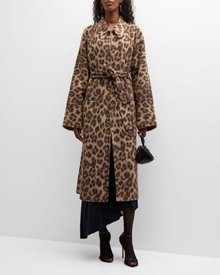 Winslet Cheetah Wool-Blend Belted Coat