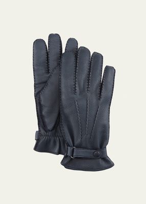 Winston Snap Leather Cashmere-Lined Gloves