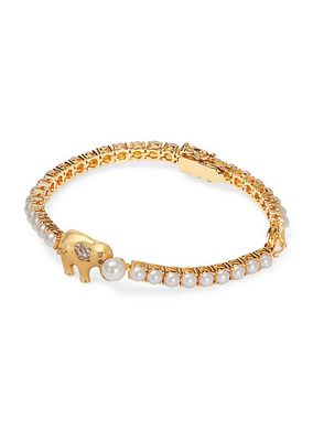 Winter Carnival Gold-Plated, Resin Pearl & Cubic Zirconia Tennis Bracelet
