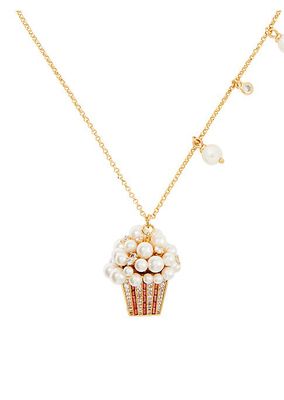 Winter Carnival Popcorn Gold-Plated, Cubic Zirconia & Glass Pearl Pendant Necklace