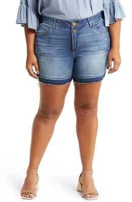 Wit & Wisdom 'Ab'Solution Sky Rise Double Button Denim Shorts in Mid Blue