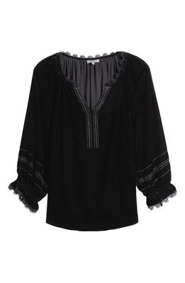 Wit & Wisdom Embroidered Ruffle Cuff Top in Black
