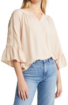 Wit & Wisdom Embroidered Sleeve Top in Rosm-Rose Smoke