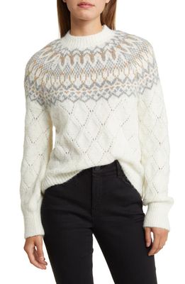 Wit & Wisdom Fair Isle Pointelle Sweater in Winter White/Camel Multi