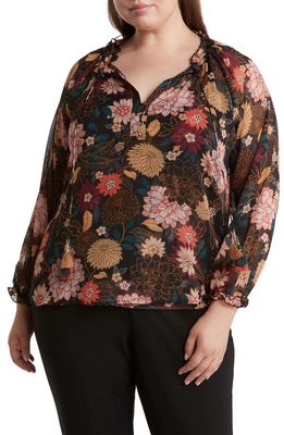 Wit & Wisdom Floral Blouse in Black/Mahogany Rose Multi