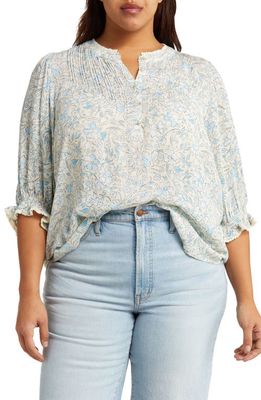 Wit & Wisdom Floral Button-Front Blouse in Light Blue