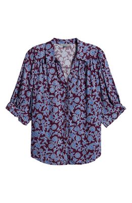 Wit & Wisdom Floral Button-Up Top in Cerulean Blue/Purple Multi