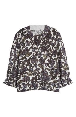 Wit & Wisdom Floral Flounce Cuff Sweater in Heather Grey/Blue Multi