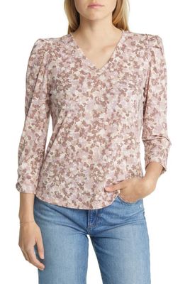 Wit & Wisdom Floral Leg of Mutton Sleeve Top in Mauve Orchid/Cocoa Brown