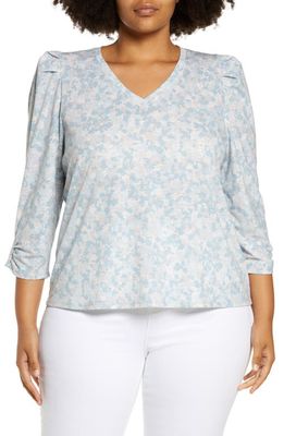 Wit & Wisdom Floral Puff Sleeve Top in Icy Blue/Multi