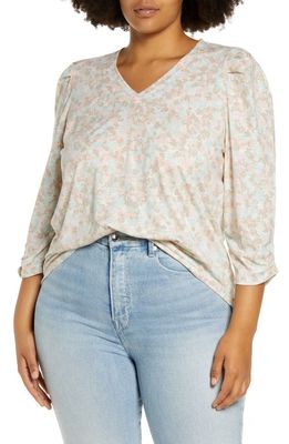 Wit & Wisdom Floral Puff Sleeve Top in Icy Mint/Multi