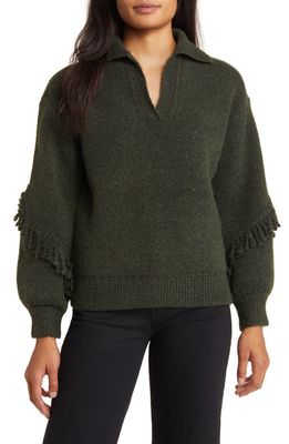 Wit & Wisdom Fringe Blouson Sleeve Sweater in Bronze Green