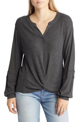 Wit & Wisdom Front Twist Knit Top in Hc-Heather Charcoal
