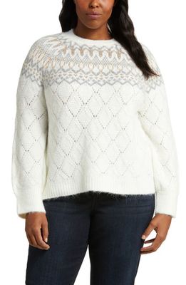 Wit & Wisdom Metallic Fair Isle Sweater in Winter White/Camel Multi