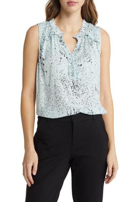 Wit & Wisdom Print Ruffle Sleeveless Popover Top in Mint/Slate Multi