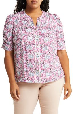 Wit & Wisdom Print Smocked Blouse in Concord Grape Baton Rouge