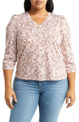 Wit & Wisdom Puff Sleeve Blouse in Mauve Orchid/Cocoa Brown