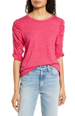 Wit & Wisdom Ruched Elbow Sleeve Knit Top in Heather Raspberry Wine