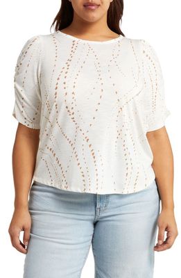 Wit & Wisdom Ruched Elbow Sleeve Top in Off White Taupe