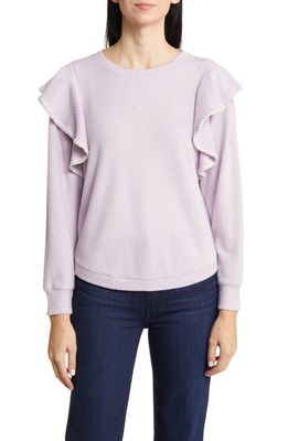 Wit & Wisdom Ruffle Crewneck Sweater in Lavender Frost/Off White