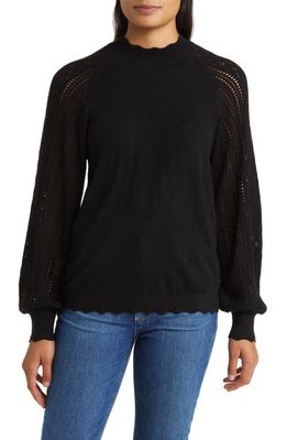 Wit & Wisdom Scallop Mock Neck Sweater in Black