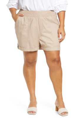 Wit & Wisdom Skyrise Smocked Waist Linen Blend Shorts in Flax