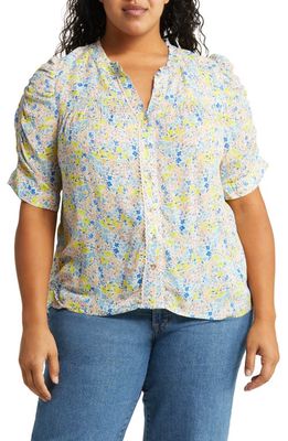 Wit & Wisdom Smocked Floral Print Top in Blush/Skyway Multi