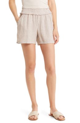 Wit & Wisdom Stripe Smocked High Waist Linen Blend Shorts in Beige Tones