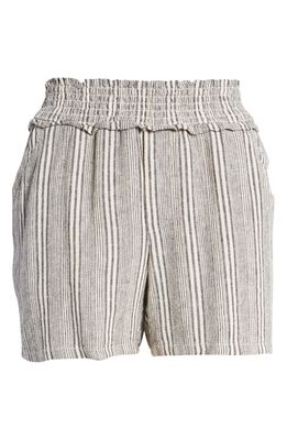 Wit & Wisdom Stripe Smocked Linen Blend Shorts in Gywh-Grey White