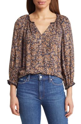 Wit & Wisdom Three Quarter Sleeve Blouse in Brown/Gold