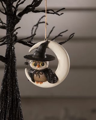 Witch Owl On Moon Halloween Ornament