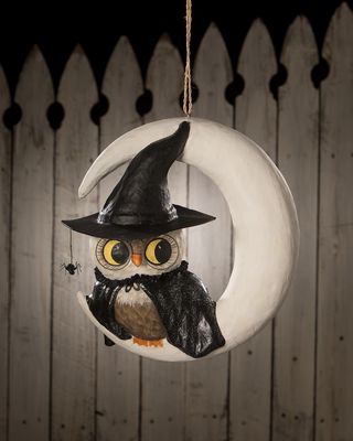 Witchy Owl On Moon Halloween Ornament