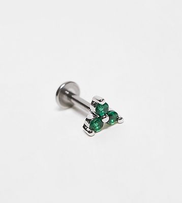 With Bling semi-precious emerald three petal piercing with 6mm & 8mm titanium bar in gold plate-Silver