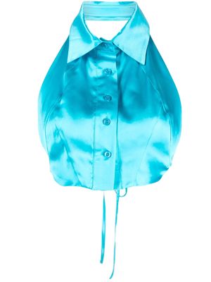 WOERA backless silk cropped shirt - Blue