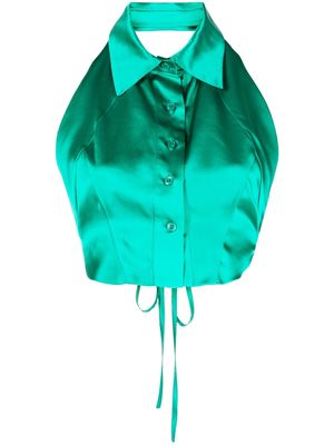WOERA backless silk cropped shirt - Green