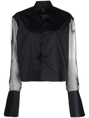 WOERA sheer-sleeved cotton shirt - Black