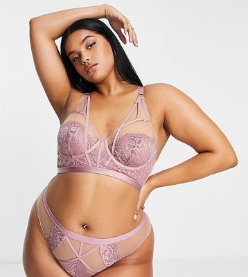 Wolf & Whistle Exclusive Curve corded lace and mesh sweetheart balconette non padded bra in pink