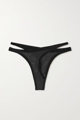 Wolford - Cutout Flocked Stretch-tulle Thong - Black