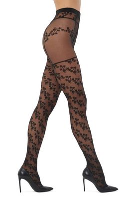 Wolford Floral Faux Garter Tights in Black/Black