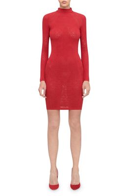 Wolford Intricate Sheer Pattern Dress in Autumn Red