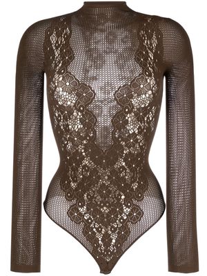 Wolford lace-detail mesh bodysuit - Brown