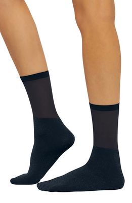 Wolford Shiny Sheer Crew Socks in Black/Pewter