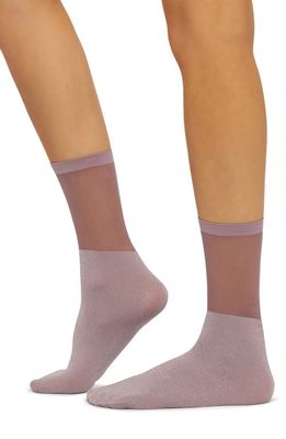 Wolford Shiny Sheer Crew Socks in Umber/Silver