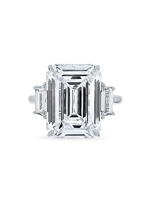 Women's 10.98 CTW Emerald Cut Three-Stone Diamond Cocktail Ring with Trapezoid Side Stones in Platinum - Size 4 - Emerald - Size 4