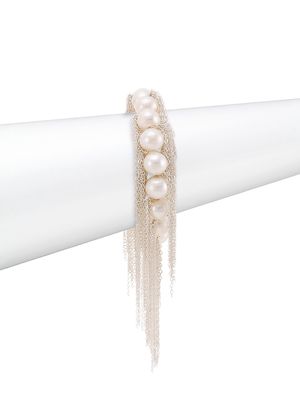 Women's 11.5MM Round White Freshwater Pearls Chain Fringe Stretch Bracelet - Pearl - Pearl